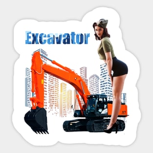 Excavator Girl Sticker